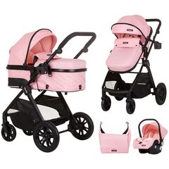 Carucior Chipolino Harmony 3 in 1 flamingo, Culoare: Roz, Model: 3 in 1