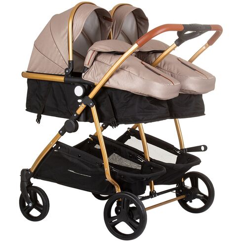 Carucior gemeni Chipolino Duo Smart 2 in 1 golden beige, Culoare: Crem, Model: gemeni